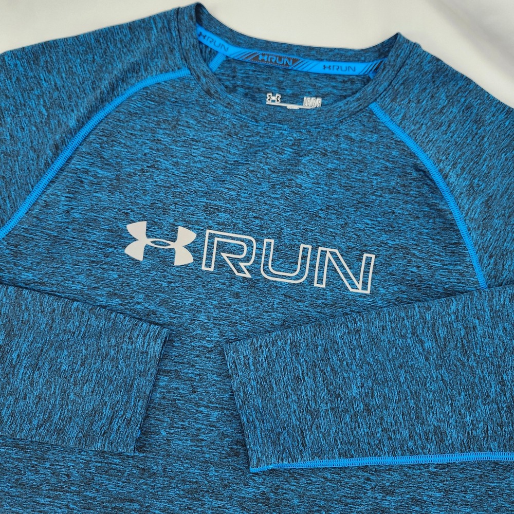 Under Armour Mens Running Shirt Size L Blue HeatGear Long Sleeve Performance